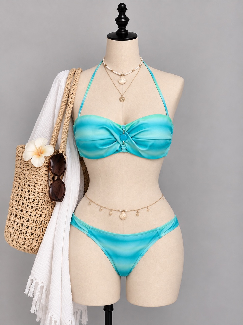 La Vie En Rose Turquoise to Teal Ombre Bikini Top